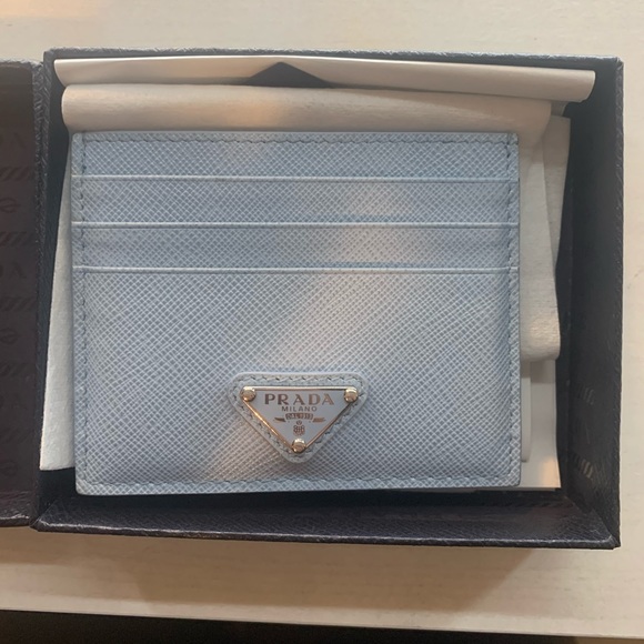 Prada Saffiano Leather Light Blue Card Holder - Picture 1 of 4